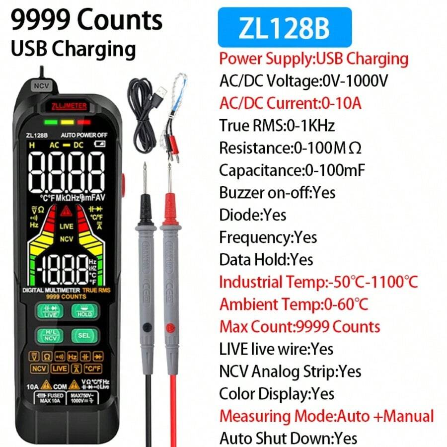 USB Rechargeable Smart Digital Multimeter, Professional Current Voltage Detection Pen, Capacitance Temperature Auto-Range Tester, Multifunction Multimeter