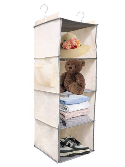 1pc 5 Tier Hanging Closet Organizer, Thick Fabric Storage Shelf With Side Mesh Pockets For Clothes, Hats, Shoes, Bedroom Wardrobe Use