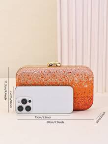 Bolso de Noche con Carcasa Dura de Strass Brillante Ombré, Adecuado para Bodas, Bailes de Graduación, Banquetes, Fiestas de Cóctel y Celebraciones Festivas, Elegante para Fiestas - Naranja Coral - Ver 7