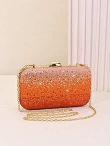 Bolso de Noche con Carcasa Dura de Strass Brillante Ombré, Adecuado para Bodas, Bailes de Graduación, Banquetes, Fiestas de Cóctel y Celebraciones Festivas, Elegante para Fiestas - Naranja Coral - Ver 2