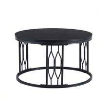 Round Coffee Table With Wood-Effect Top And Metal Frame, Modern Living Room Table With Geometric Iron Structure, Stable Round Side Table, Approx. 70 X 40.5 Cm - 黑色 - 查看 4