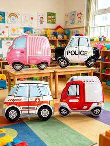 4pcs Cartoon Rescue Vehicle Balloons - Police Car, Fire Truck And Ambulance Shaped Balloons Decoration - Perfect For Kids Birthday, Kids Room, Transportation Theme Party, Kindergarten And Children's Day Photo Props - Transportation Balloons - View 5