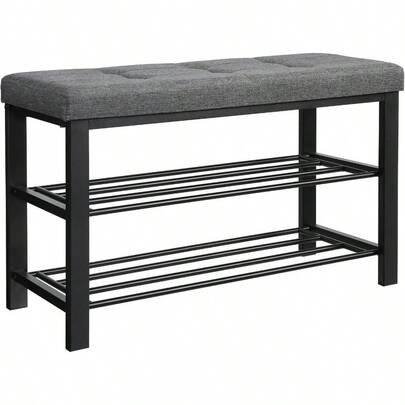 Banco Zapatero de 3 Niveles, Organizador de Zapatos con Asiento, Entrada, Pasillo, 31x 81x 49 cm, Gris Oscuro MLBS57GYZ