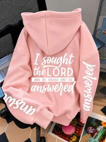 Letter Print Pattern Sweatshirt, Plus Size Women's Casual Autumn/Winter Long Sleeve Pocket Sweatshirt Sweatshirt Pink - Pink - View 2