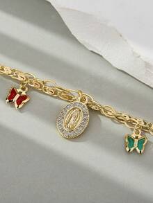 Dainty 2-In-1 Religious Jewelry Set, Virgin Mary Guadalupe Necklace & Bracelet With Multicolor Butterfly Charmsv, Baptism Birthday Gift For Ladies - Multicolor - View 8
