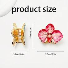 Gradient Enamel 5-Petal Flower Claw Clip, Gold-Plated Tie Dye Petal Hair Claw, Soft Textured Floral Hair Grab, Non-Slip Secure Half-Up Low Bun, Bohemian Style Daily Beach Party Summer Hair Accessory - Iridescent Flower Hair Clip - View 4