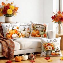 4pcs/1pc Sarung Bantal Motif Bunga Matahari dan Selamat Datang Musim Gugur, Sarung Bantal Cetak Satu Sisi, Cocok untuk Dekorasi Rumah Ruang Tamu dan Kamar Tidur, Sarung Bantal Sepanjang Musim - MultiWarna - View 2