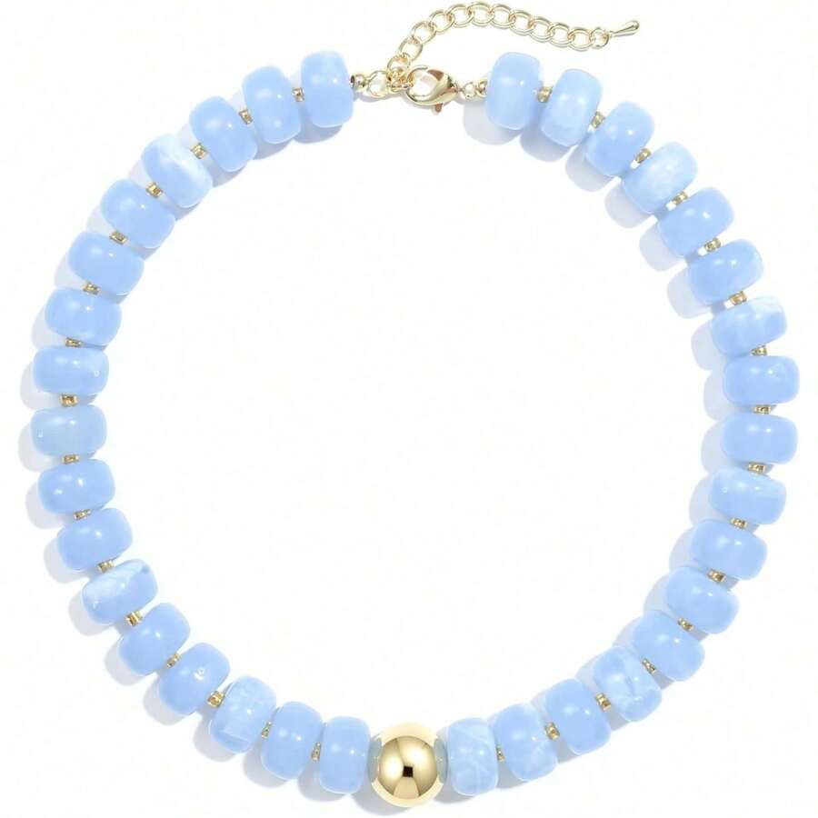 Collar de cuentas gruesas y coloridas, collar personalizado de cuentas acrílicas multicolor, joyeríajustable para la playa de verano, regalo para mujeres. - Verde Oliva - Ver 1