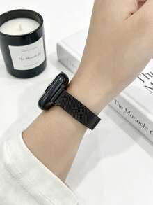 1pc Slim Metal Milanese Watch Band, Compatible With Apple Watch 38mm, 40mm, 41mm, 42mm, 44mm, 45mm, 46mm, 49mm Dial, Unisex Slim Stainless Steel Mesh Magnetic Adjustable Strap For I Watch Ultra, Series 10, 9, 8, 7, 6, 5, 4, 3, 2, 1, 11, SE - Black - View 4