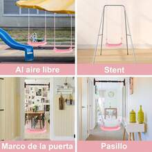 Juego de Columpio para Niños, Columpio de Asiento de plástico para Niños, Columpios de Jardin con Cuerda Ajustable, Se Puede Instalar en Interiores, Exteriores, Parque Infantil, Casa, árbol ( Rosa ) - Rosa - Ver 6