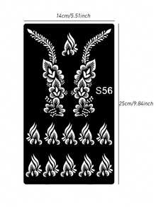 3 Peças/Conjunto Stencils de Tatuagem Oca Desenhada à Mão Hana, Arte de Unhas com Padrão Floral - Design Floral Sexy, Adequado para Mãos, Pintura DIY, Tinta, Adesivos de Modelo de Design Mehndi Reutilizáveis - Preto - Visão 9