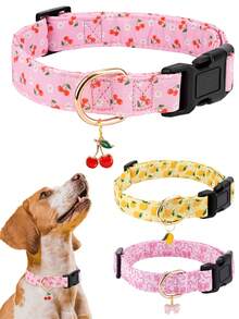 Adjustable Soft Dog Collars In 1 Or 2 Packs With Fruit Or Bow Patterns, Featuring Delicate Fruit Or Bow Pendants, Suitable For Small, Medium, And Large Dogs, With Buckles, Perfect For Spring/Summer Pet Collars, Suitable For Both Indoor And Outdoor Use - Multicolor - View 2