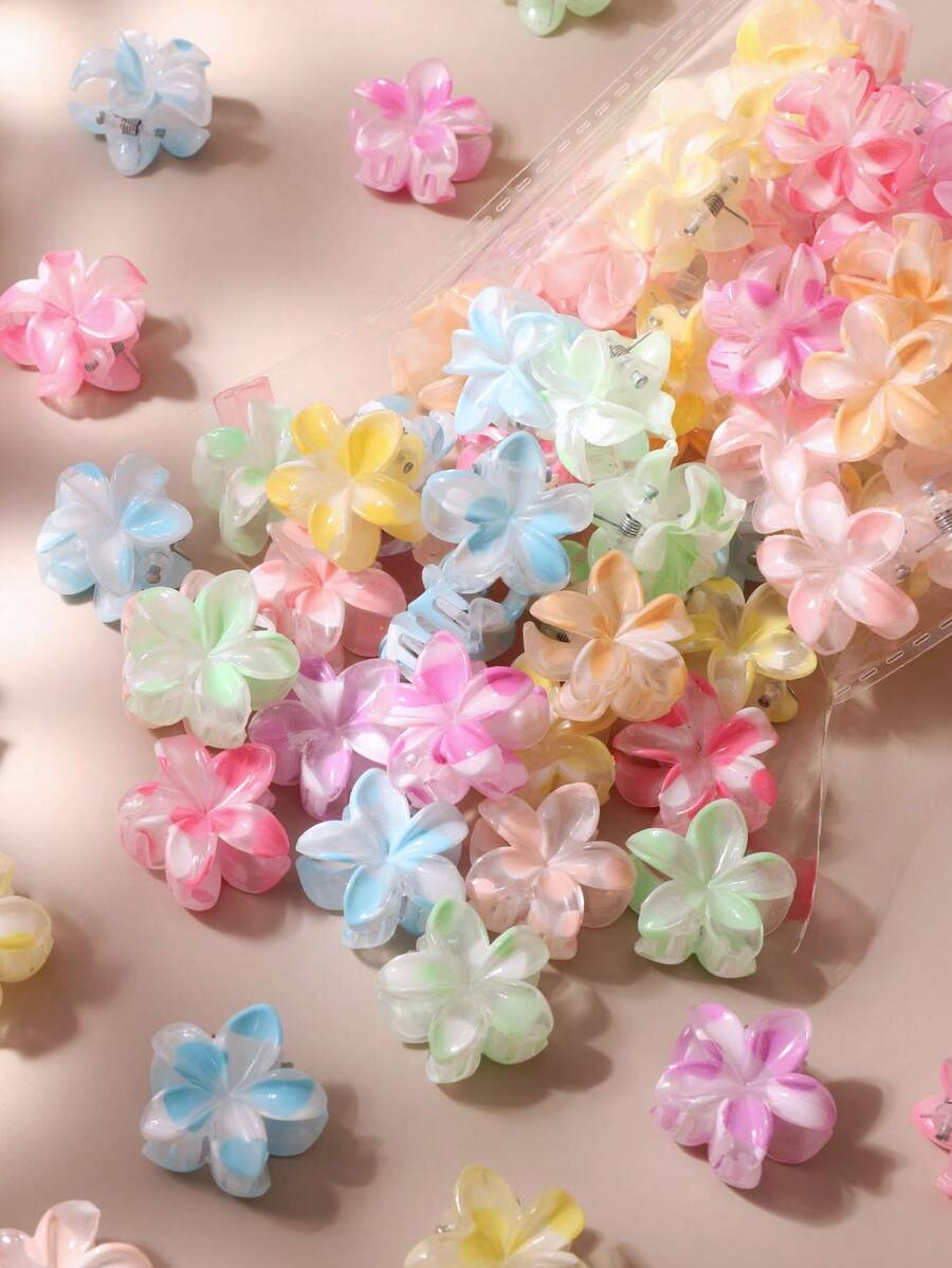 10/20/30pcs Jepit Rambut Mini Plumeria Berbintik Warna Permen Dopamin Transparan untuk Wanita, Jepit Rambut Samping Dahi Gaya Putri Manis Imut Minimalis Niche, Warna Acak - beraneka warna - View 1