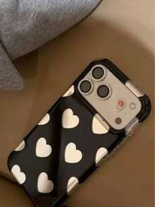 Ins韓系簡約軟妹風奶油色純色愛心手機殼，適用於 17、17 Pro、17 Pro Max、16、16 Pro Max、14、18 Pro Max，全包覆保護套，適合女性 - 黑色 - 查看 4