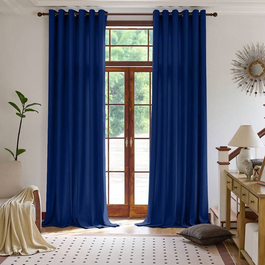 Plain Velvet Curtain With 8 Buttons (1 Piece), Soft And High Quality Fabric, Enhances The Style Of Your Home, Perfect To Complement Any Modern Decor Style. - 藏青 - 查看 1