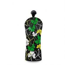 Colorful Lucky Clover Golf Club Headcover, Dark Base With Fresh Floral Leaf Design, Golf Accessory - Black - View 10