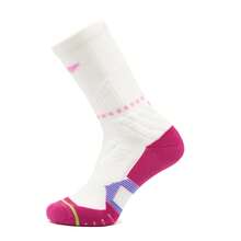 LI-NING Basketball Series Antibacterial Mid-Calf Socks Cushioned Shock Absorbing Socks For Training & Running AWLW037 - White/Bright Pink/Fluorescent Grass Green - View 4