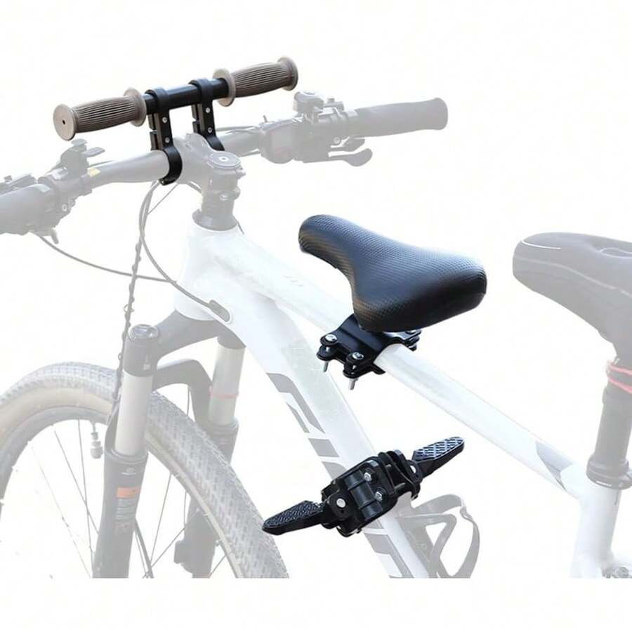 FINYQBET Asiento para Bicicleta Niños Frontal con Reposapiés Abatibles y Reposabrazos Antideslizantes, Compatible con Bicicletas de Montaña y Plegables, Cómodo y  para Bebés y Niños Pequeños - Negro - Ver 1