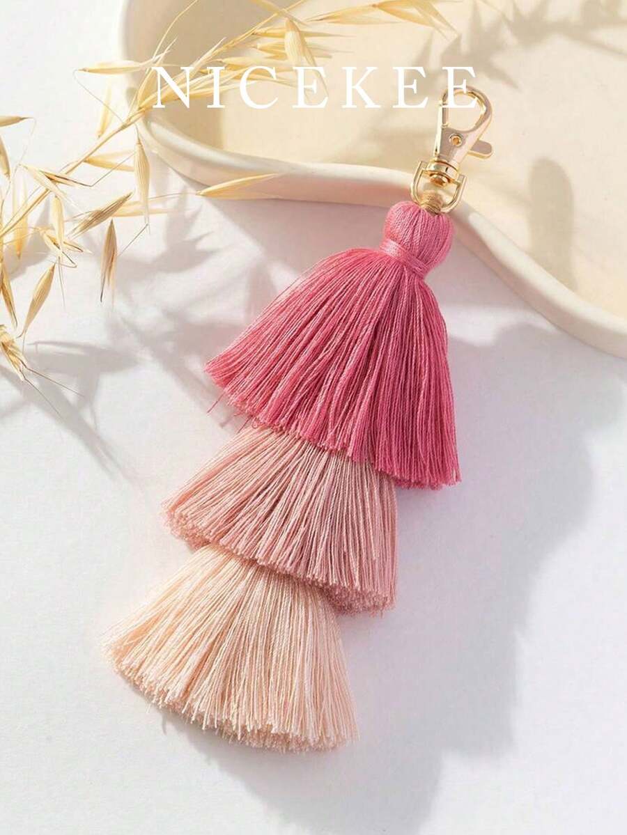 極簡時尚度假包飾吊飾，對比色珠飾人造椰子樹吊墜，精緻迷你裝飾配件，獨特設計百搭日常吊飾，適合日常包款與衣著搭配海灘度假 - 粉色 - 查看 1