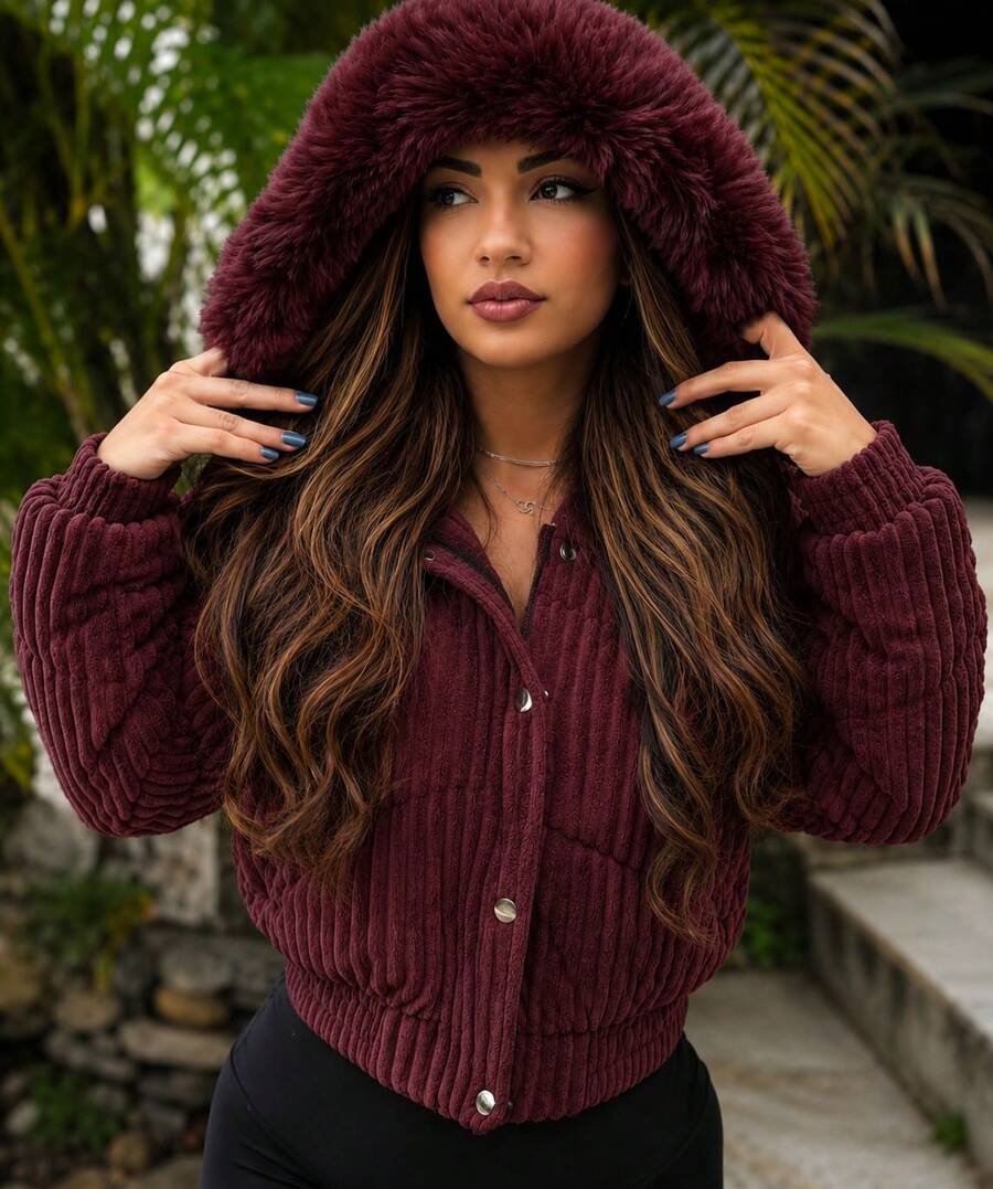 PUFF JACKET - WARM AND LINED WINTER JACKET - COAT - WOMEN'S COLD WEATHER BLOUSE FOR PARTIES - Redwood - View 1