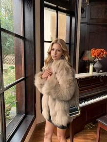Women's Elegant Luxury Faux Fur Coat With Lapel Collar, Suitable For Winter Parties, Formal Dinners, Daily Outings - Camel - View 1