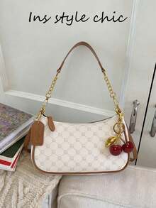 Bolso de hombro para mujer de tejido liso blanco con colgante de concha de diseño marino y decoración con letras. - Multicolor 2 - Ver 2
