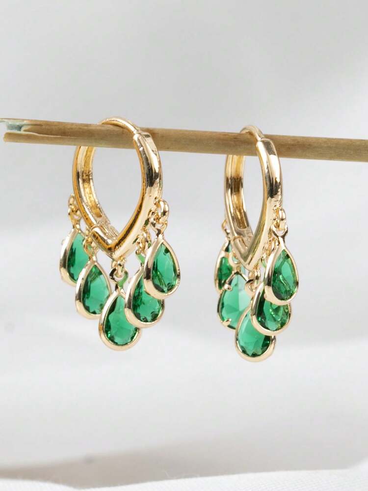 Pendientes Clásicos Minimalistas para Uso Diario, Joyería Impermeable - Pendientes en forma de lágrima color jade - Añade 16