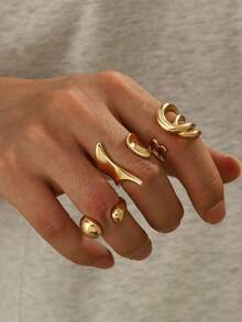 3pcs/Set Men's Asymmetrical Ring Set Suitable For Daily Wear - 3-piece Irregular Ring Set - View 1