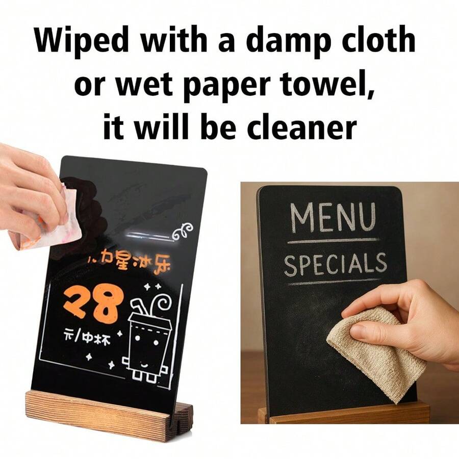 Double Sided Desk Chalkboard Sign 8.7x12 Inch With Wooden Base, Erasable Message Blackboard For Tabletop Display, Rustic Decorative Board For Shop Restaurant Home Kitchen, Reusable Menu Sign For Parties Events - 9"W X 11.5"H - View 1