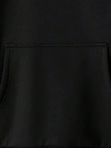 Men's Plain Black Lined Sweatshirt Pullover Featuring Simple Drawstring Hood, Solid Color Long Sleeve H-Fit Sports Top Fall - Black - View 6