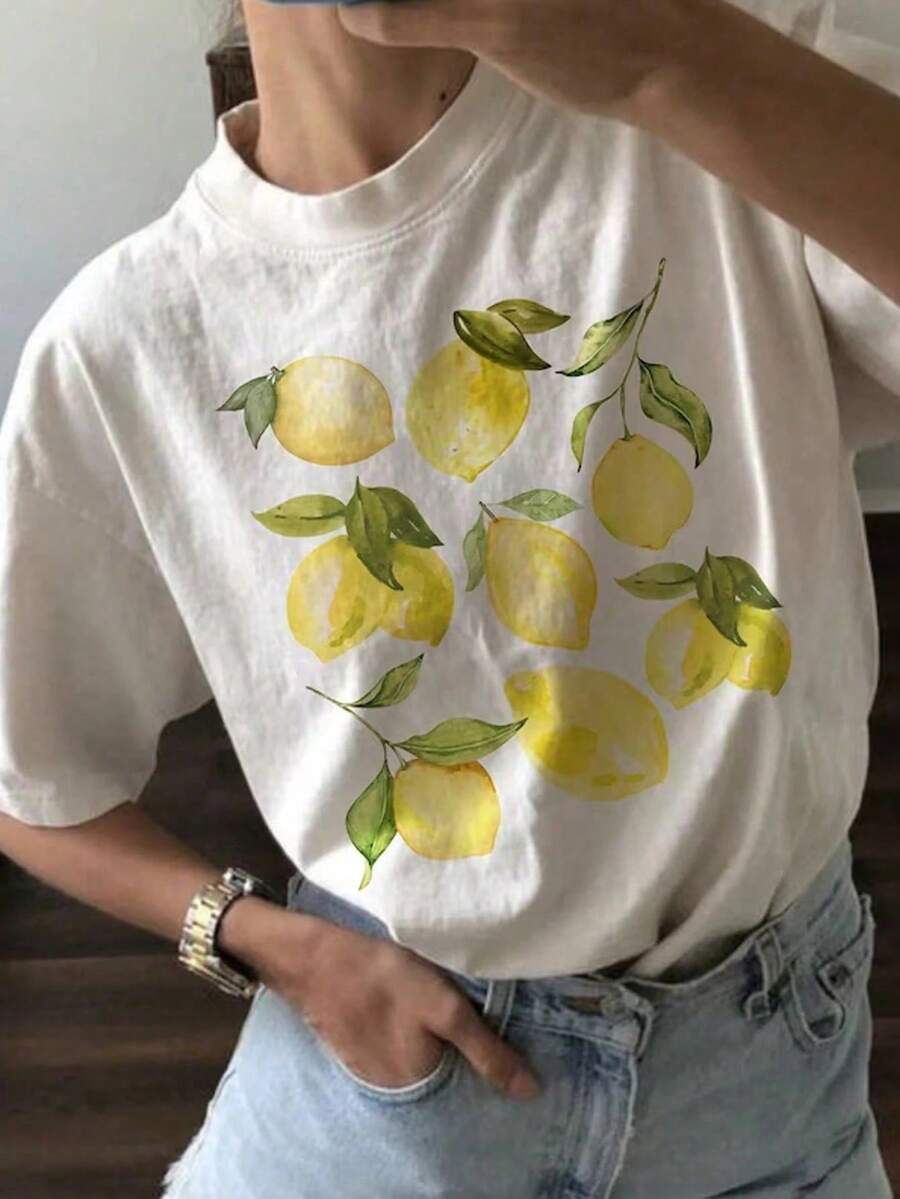 Playeras De Niña Graphic Tee Mens Tshirts de Mujer de Cuello Redondo y Mangas Cortas Diseño Limones Amarillos incluye algodón - Blanco - Ver 1