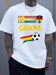 Bandera de Ghana con número 10 balón y colores patrios que simbolizan pasión por el fútbol camiseta de hombre casual cómoda para fans deportivos - Blanco - Ver 1