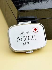 Square Pill Box, Printed With Capsule, Tablet, Letter, Pill Bottle Patterns, Portable Medication Storage Compartment, Mini Metal Storage Box, Portable Jewelry And Pill Box, Travel Pill Box, Large Capacity Compartment, Weekly Medication Organizer, Suitable For Daily Medication And Vitamins, Essential For Doctors And Nurses, Emergency Needs, Travel, Hiking Emergency Rescue, Personalized Creative Gift With Cartoon Logo, Only Empty Box - Multicolor - View 4