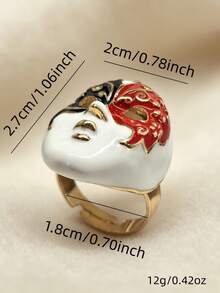 1PC Fashion Chinese Opera Mask Design Adjustable Ring, Suitable For Daily Wear And Gifting - Opera Mask Ring - View 2