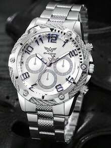 1pc Fashion Business Classic Hexagonal Large Dial Men's Alloy Strap Quartz Watch - Silver - View 1