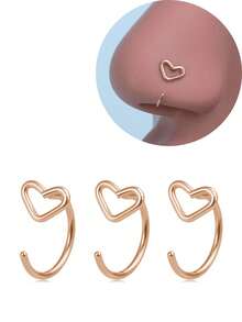 3pcs Multi-Color Minimalist Open Heart C-Shaped Nose Rings, Exquisite Hollow Heart Nose Piercing Jewelry, Suitable For Daily Wear - Nose Piercing - View 3