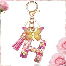 1pc Luxury Pink A-Z Lucky Initial Butterfly Pendant Resin Keychain, Women's Bag And Car Key Charm, Gift For Girlfriend, Mother And Teacher - Pink - View 13