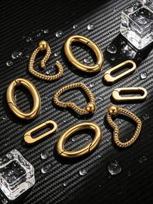 1pcsstainless Steel 18K Gold-Plated Charms-Fashionable Heart-Shaped, Oval, And Rectangular Jump Rings With Spring Clasps-DIY Jewelry-Making Supplies - Spring Buckle - View 8