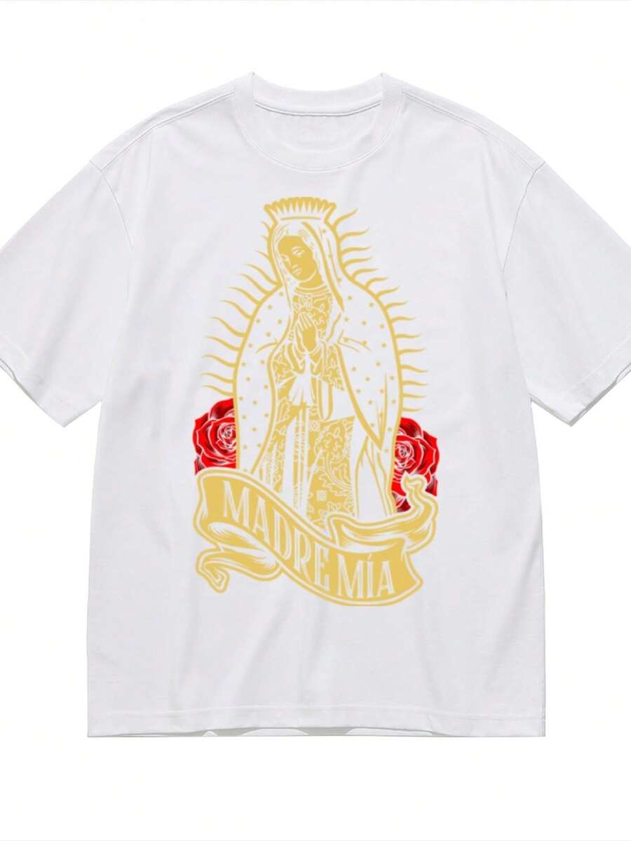 Our Lady Virgen De Guadalupe Virgin Mary Gracias (2) T-Shirt For Women Men Cotton Short Sleeve Crew Neck Graphic Top Tee - 白色 - 查看 1