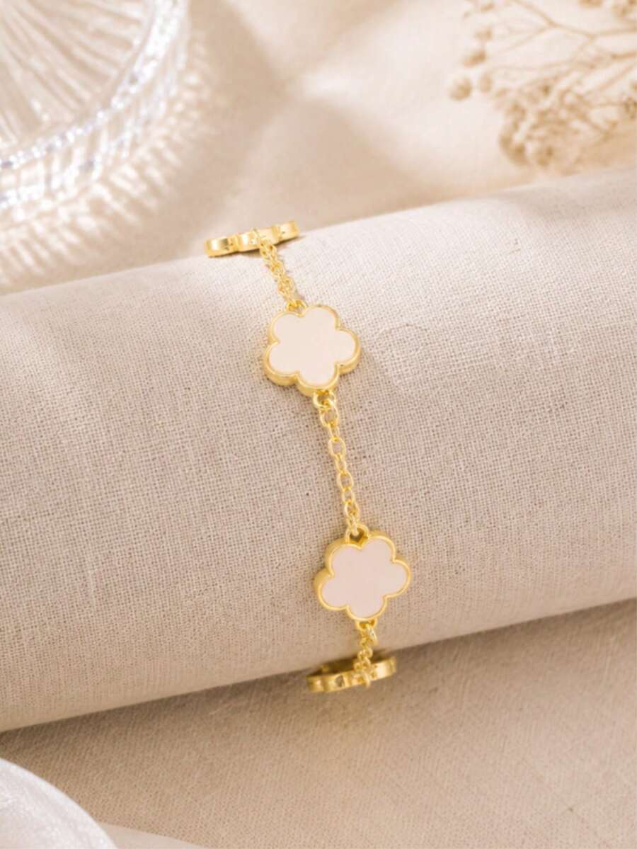 1pc Fashion Copper Flower Decor Chain Bracelet For Women For Daily Life Valentines,Mom,Mother,Mother's Day,Gift