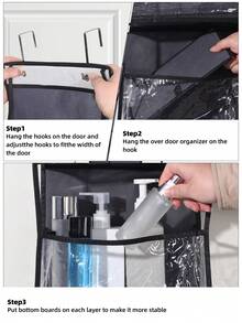 1pc Dark Grey 4-Tier Over The Door Hanging Storage Organizer With Black Edge, PVC Clear Pocket Fabric Wall Hanging Bag, Large Capacity Cabinet Door Storage Rack For Kitchen Pantry, Bedroom Closet & Bathroom Sundries Storage - Dark Grey - View 4