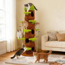BingoPaw Large Cat Tree With Scratching Post Cute Castle Condo Multiple Jumping Platforms - Green & Brown - View 2