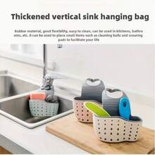Kitchen Storage Rack | 1pc Thickened Kitchen Sink Sponge Holder - Sink Storage Box Silicone Storage Box, Hanging Multi-Functional Drainage Adjustable Strap, Used For Kitchen Sink Water-Absorbing Sponge Holder And Kitchen Bathroom Faucet Hanging Basket Storage - A - View 6