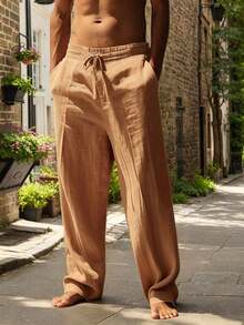 Men's Loose-Fitting Casual Linen Trousers, Suitable For Spring/Autumn And Summer - Orange - View 12