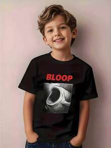 Camiseta unisex de cuello redondo para niños, camiseta moderna para niños con estampado divertido de monstruo marino "BLOOP Deep Sea Giant Maw Legend", estilo oscuro, diseño de moda capricho - Negro - Ver 2