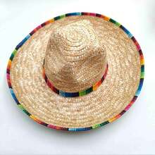 1pc Mexican Outdoor Sun Protection Straw Hat, Pom Pom Straw Hat, Party Straw Hat, Performance Prop Straw Hat, Colorful Straw Hat, [Random Color] Party Straw Hat Performance Hat Prop Colorful Hat, Dance Party Photo Prop - Straw Hat - View 10