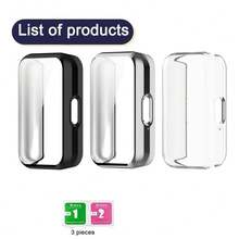 Screen Protector Accessory Compatible For Samsung Galaxy Fit3, Smart Bracelet Soft TPU Slim Full Coverage Protective Case Cover (Pack Of 3) - Black/Transparent/Silver - View 6