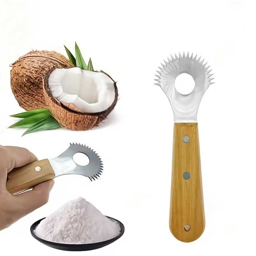 1pc Reinforced Solid Handle Coconut Grater, Suitable For Baking And Desserts - Sharp Serrated Meat Scraper - Home Use Double Rivet Non-Slip Handle - Easily Make Fine Coconut Pulp, Coconut Milk, Coconut Rice And Coconut Pudding