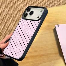 1pc Black Polka Dot UV Printed Pattern Design Leather Texture Phone Case - Multicolor - View 2