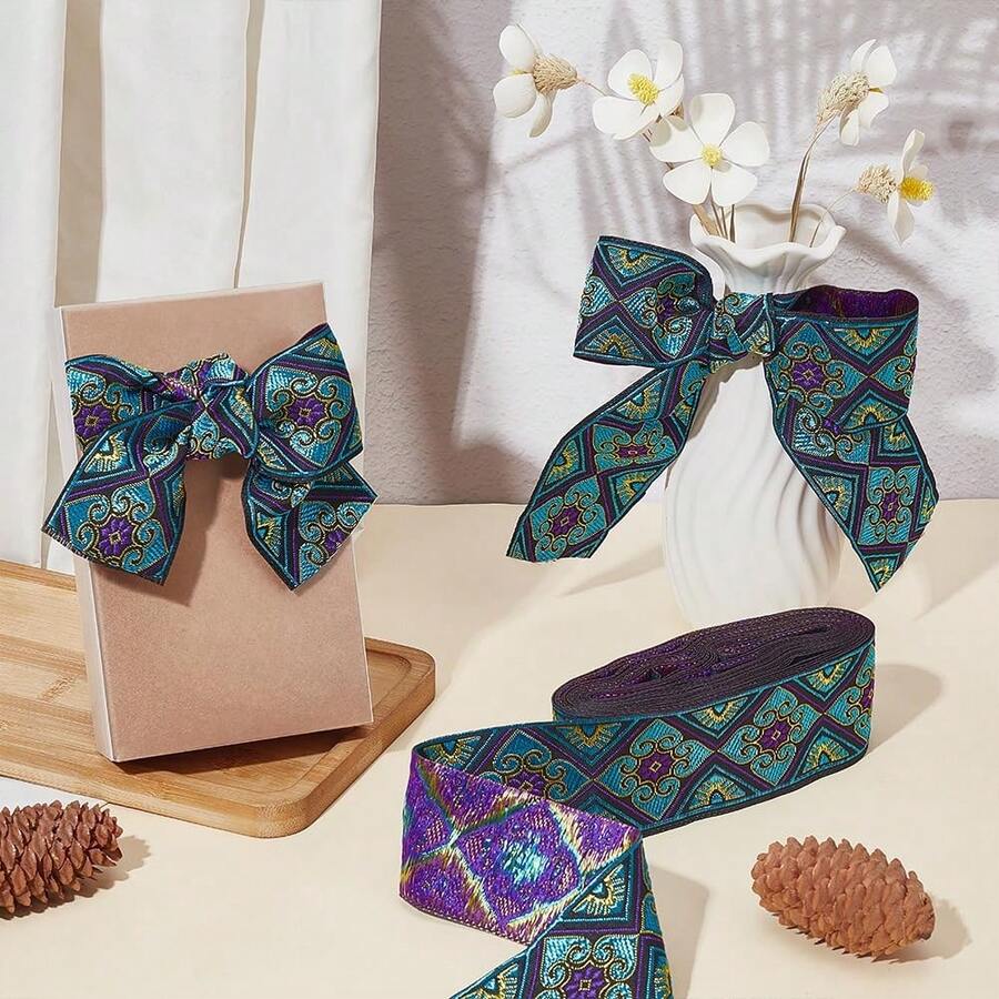 1 Yard Vintage Floral Palace Style 5cm Jacquard Ribbon, Exquisite Geometric Pattern, Thick And Sturdy, Handmade DIY Bow Hairband Hair Accessories Guitar Strap Gift Box Packaging Holiday Gift Binding Decorative Ribbon, Vintage Niche Versatile Decorative Webbing - Multicolor - View 1